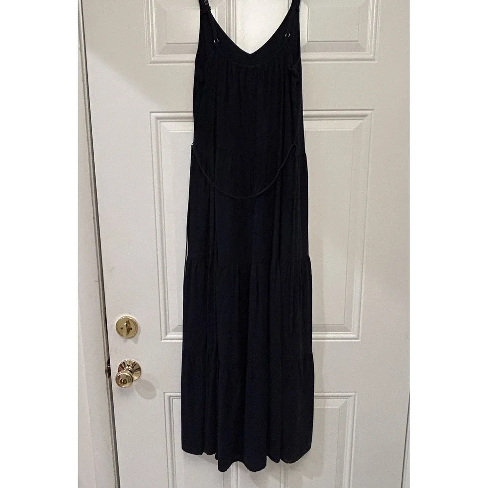 Splendid Maxi Dress Wynona Tiered V-Neck Sleeveless Navy Blue Small Coastal